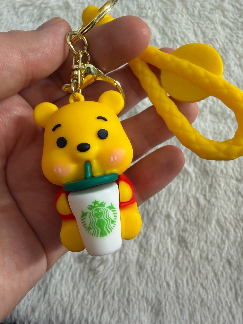 Winnie Bear Yellow Keychain with Green-Logo Cup - Kids Toy - Picture 2 of 3